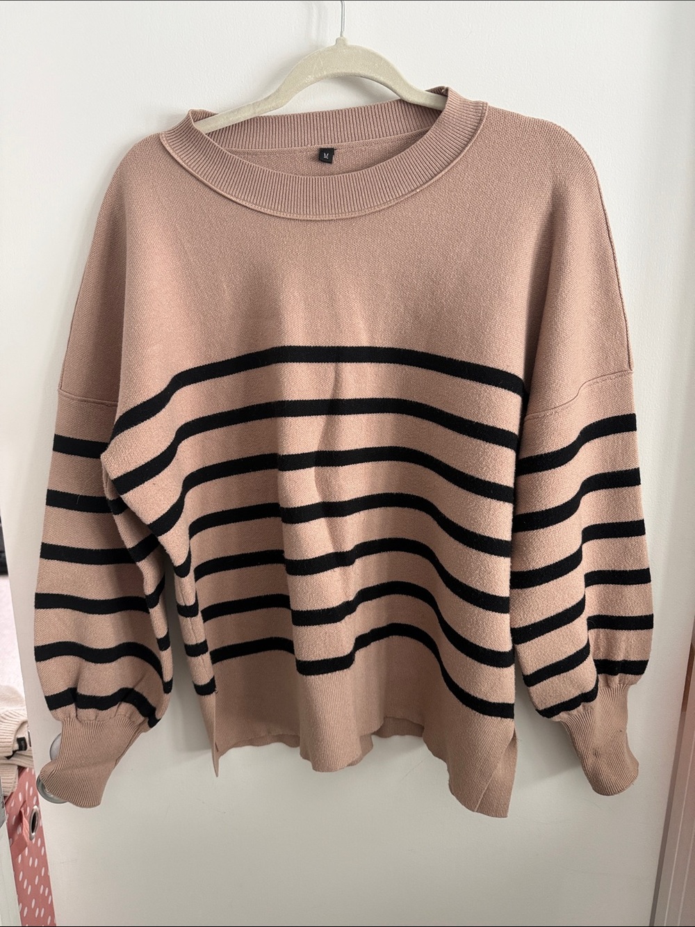 Camel and black Striped Crewneck Sweater